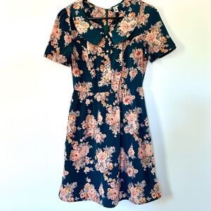 modcloth teal peach floral dress fit and flare peter pan collar lightweight mini
